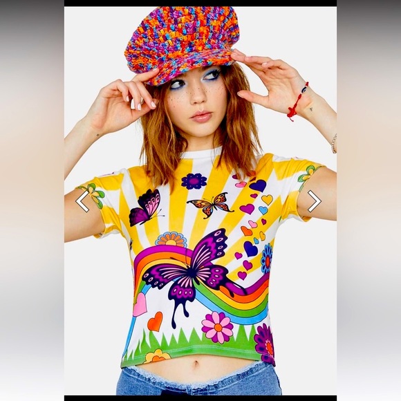 🏷️ BNWT *dELiA*s x Dolls Kill XL 90’s Style Striped Crop~🌈🦋💕💙 - Picture 2 of 9